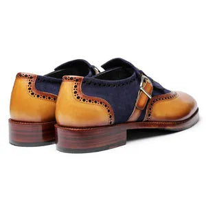 Navy Suede Wingtip Kiltie Monk Shoes