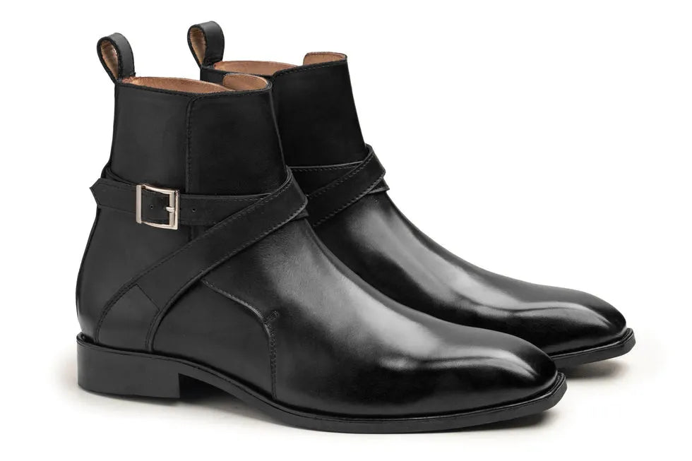 Handcrafted Men’s Black Leather Ankle Jodhpur Boots