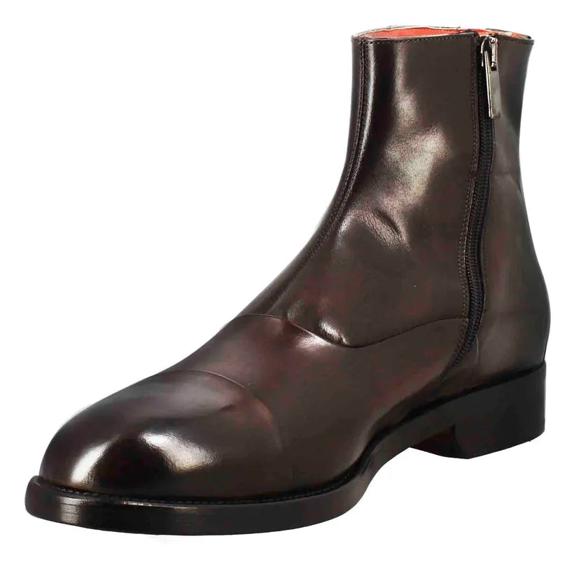 Chocolate Brown Leather Men’s Ankle Boots with Zip