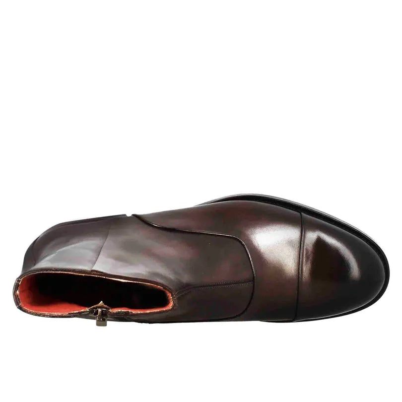 Chocolate Brown Leather Men’s Ankle Boots with Zip