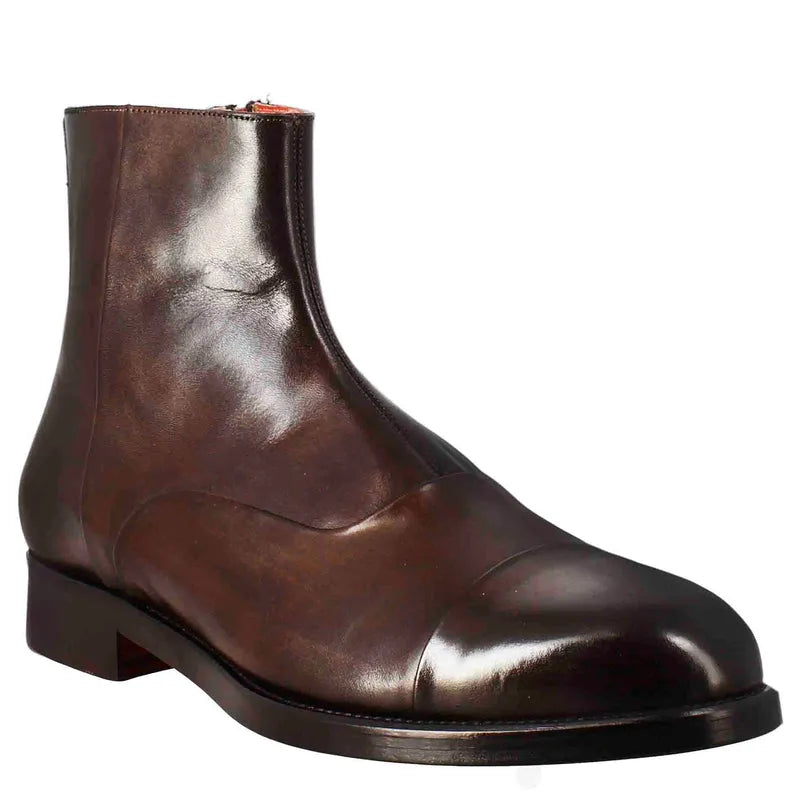 Chocolate Brown Leather Men’s Ankle Boots with Zip