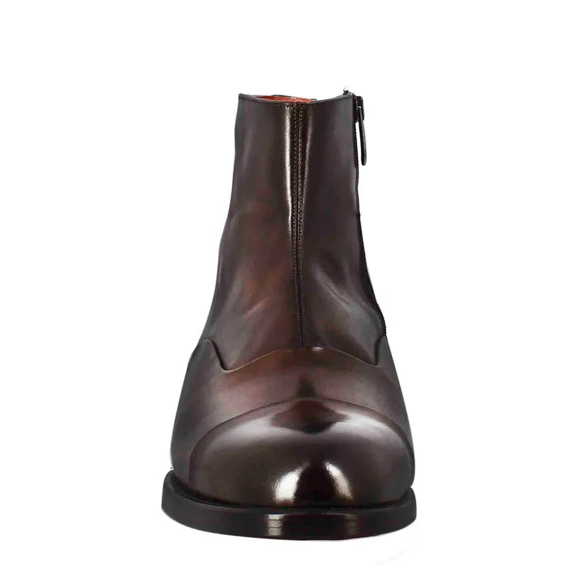 Chocolate Brown Leather Men’s Ankle Boots with Zip