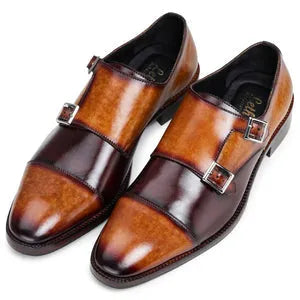 Tan & Brown Captoe Double Monk Shoes
