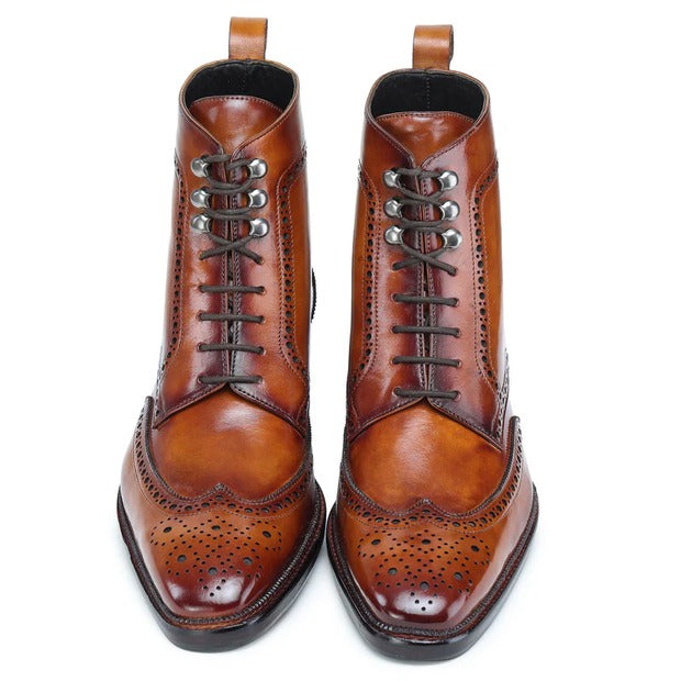 Tan Wingtip Lace-Up Boots
