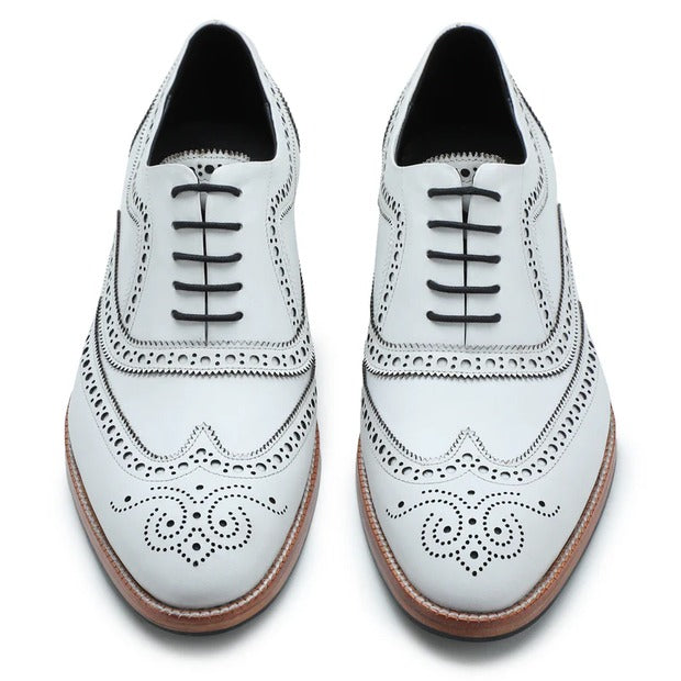 Men’s White Wingtip Brogue Oxford Shoes