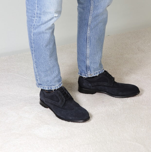 Elegant Men’s Blue Suede Derby Shoes