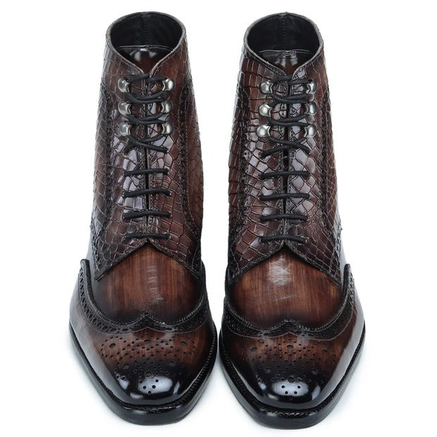 Men’s Croc Brown Wingtip Leather Boots