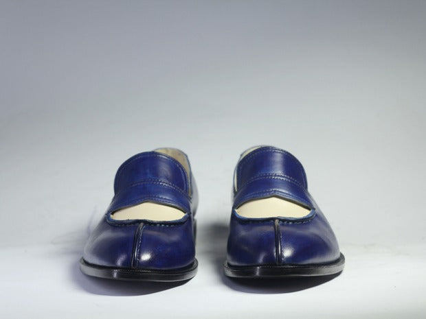 Men’s Stylish Blue & Beige Patina Slip-On Moccasins