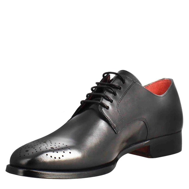 Men’s Black Smooth Leather Derby with Square Toe