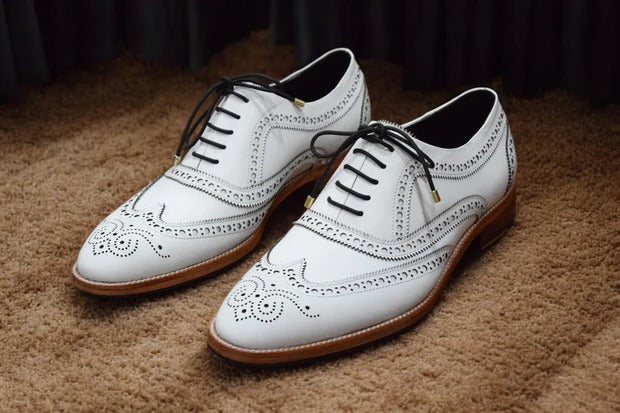 Men’s White Wingtip Brogue Oxford Shoes