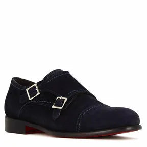 Men’s Double-Buckle Blue Suede Formal Shoes