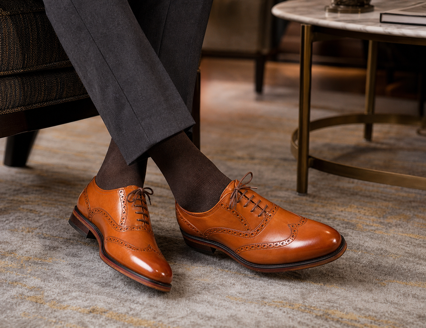 Westminster Wingtip Oxford hand-burnished detail