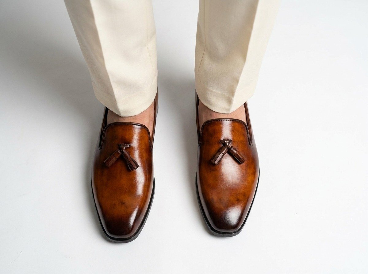 Tassel Loafer hand-burnished detail