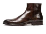 Chocolate Brown Leather Men’s Ankle Boots with Zip