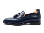 Classic Blue Alligator-Pattern Tassel Loafers for Men