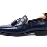 Classic Blue Alligator-Pattern Tassel Loafers for Men