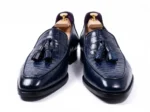 Classic Blue Alligator-Pattern Tassel Loafers for Men - Image 2