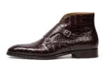 Croc-Texture Classic Dark Brown Leather Boots