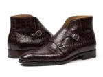 Croc-Texture Classic Dark Brown Leather Boots - Image 2