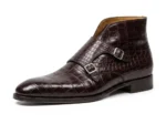 Croc-Texture Classic Dark Brown Leather Boots - Image 3