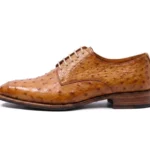 Handmade Men’s Tan Ostrich Leather Derby Shoes