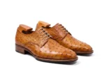 Handmade Men’s Tan Ostrich Leather Derby Shoes - Image 2