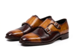 Tan & Brown Captoe Double Monk Shoes - Image 3