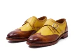 Men’s Artisan Brown-Yellow Leather Monk Shoes - Image 4