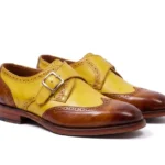 Men’s Artisan Brown-Yellow Leather Monk Shoes