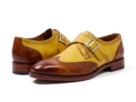 Men’s Artisan Brown-Yellow Leather Monk Shoes - Image 2