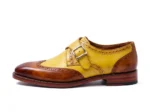 Men’s Artisan Brown-Yellow Leather Monk Shoes - Image 3