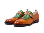 Men’s Brown-Green Leather Monk Strap Loafers - Image 2