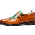 Men’s Brown-Green Leather Monk Strap Loafers