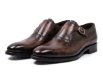 Men’s Brown Patina Leather Monk Derby Shoes - Image 3
