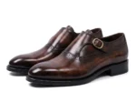 Men’s Brown Patina Leather Monk Derby Shoes - Image 2