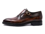 Men’s Brown Patina Leather Monk Derby Shoes