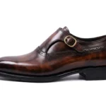 Men’s Brown Patina Leather Monk Derby Shoes