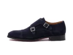 Men’s Double-Buckle Blue Suede Formal Shoes