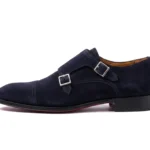 Men’s Double-Buckle Blue Suede Formal Shoes