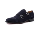 Men’s Double-Buckle Blue Suede Formal Shoes - Image 3