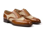 Men’s Brown & Beige Suede Wingtip Spectator Shoes - Image 3