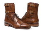 Men’s Brown Leather Tactical Double Buckle Boots - Image 2