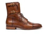 Men’s Brown Leather Tactical Double Buckle Boots
