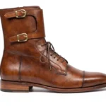 Men’s Brown Leather Tactical Double Buckle Boots
