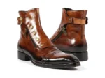 Men's Brown Patina Leather Ankle High Military Boots - Image 2