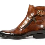 Men's Brown Patina Leather Ankle High Military Boots