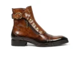 Men's Brown Patina Leather Ankle High Military Boots - Image 3