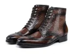 Men’s Croc Brown Wingtip Leather Boots - Image 2