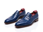 Men’s Elegant Blue Alligator-Pattern Leather Loafers - Image 2