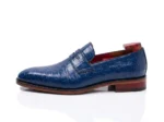 Men’s Elegant Blue Alligator-Pattern Leather Loafers